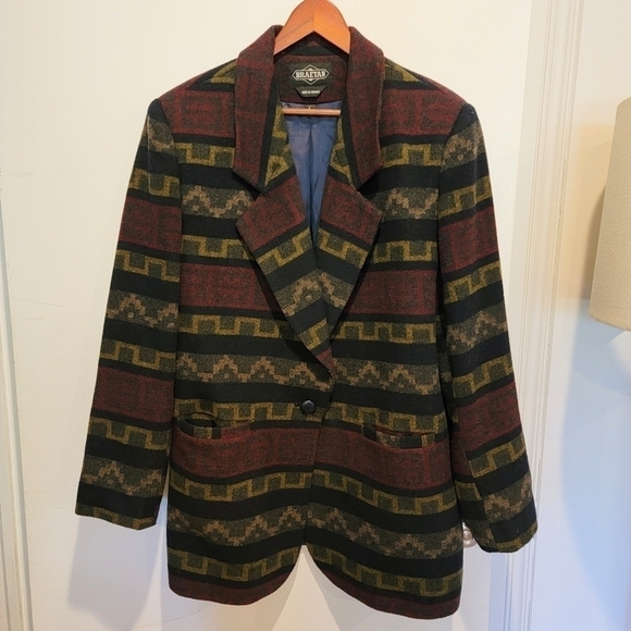 Vintage BRAETAN Wool Blend Aztec Tribal Blazer Jacket Size Large - Picture 3 of 13